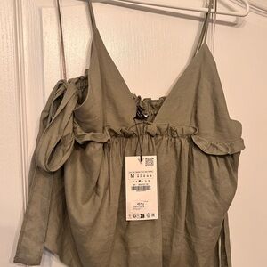 Zara Green Ruffled babydoll Camisole with bows on sides - NWOT and never worn